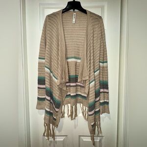 Bethany Mota Striped Tan w Green/pink stripe Women's cardigan. Size Small. VGUC